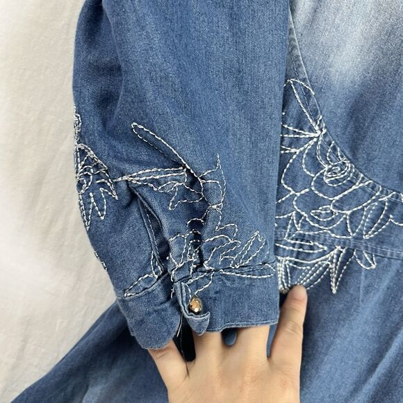 Korean Brand Embroidery Womens Slim Fit Denim Skirts Jean Dress Long Sleeve Sz L - Picture 6 of 12